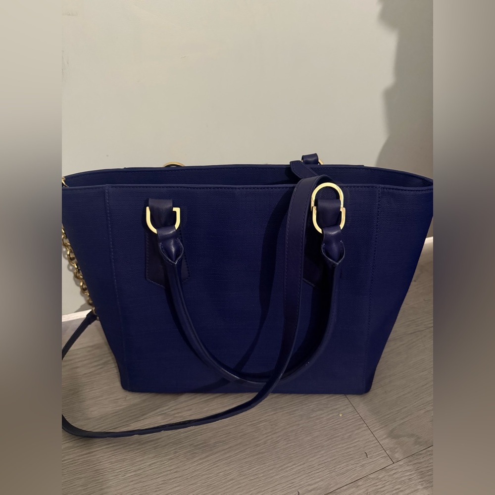 Dagne Dover Blue Tote Bag with Silver Hardware
